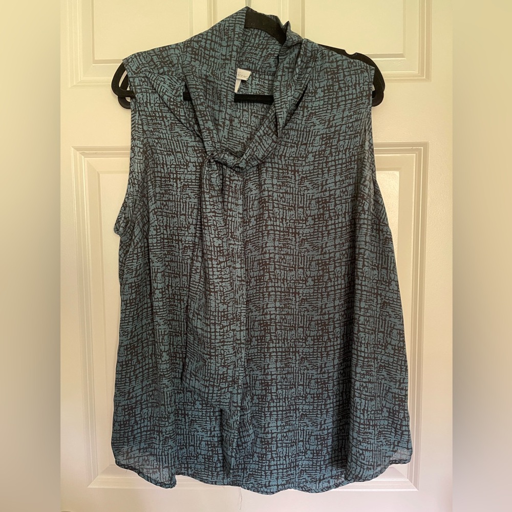 Ava & Viv PussyBow Work Blouse Top Teal